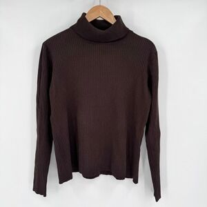 Chico's Dark Brown Ribbed Silk Blend Long Sleeve Turtle Neck  Sweater Women's 3